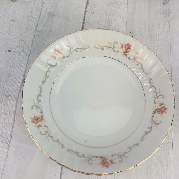 MCM Harmony House ROSEMONT Pink Roses Gray Swirl Gold Coupe Soup Bowls Set 4 - Picture 6 of 11